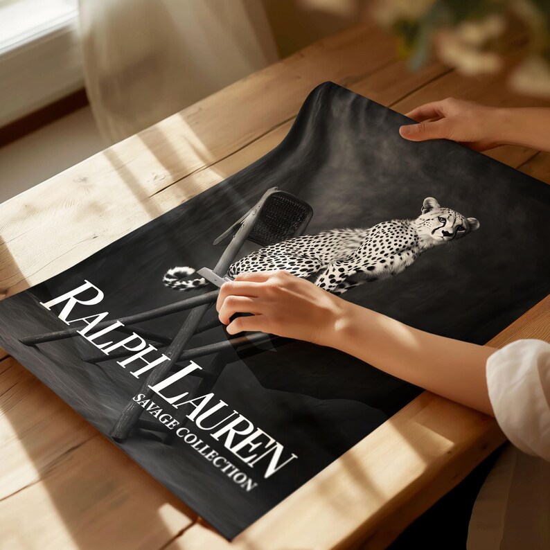 Fashion Magazine Poster Cheetah Sitting on Chair Print Art Old Ralph