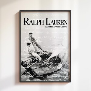 Póster de revista de moda, póster de Ralph Lauren, arte mural en blanco y negro, arte mural moderno, arte mural estético, arte mural de lujo, impresión de velero