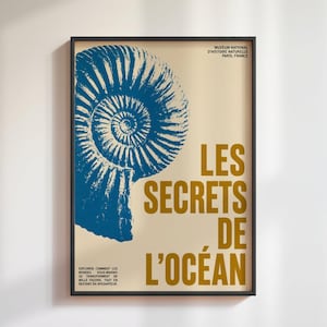 Vintage Ammonite Fossil Poster: Les Secrets De L'Océan Print