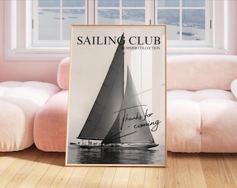 Fashion Magazine Poster, Black and White Nautical Print, Coastal Sailing Wall Art, Thanks for Coming Quote, Luxury Style Printable Art