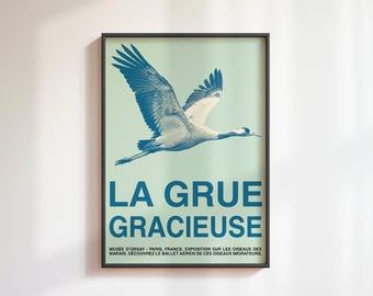 Vintage French Crane Poster, Musée D'Orsay Museum Bird Art Print