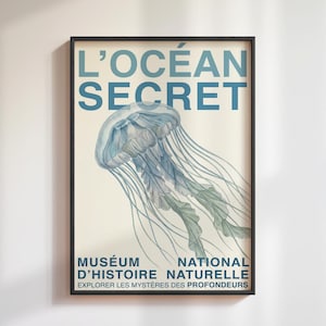 Jellyfish Print, Vintage French Museum Poster, L'Océan Secret Scientific Illustration
