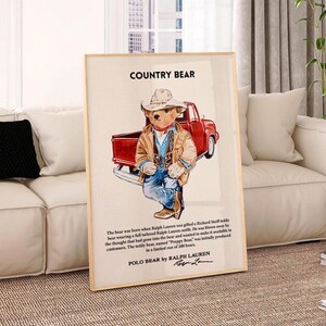 Poster di riviste di moda, poster da parete con orso da polo country, ispirato a Ralph Lauren, poster di moda retrò, stampa di moda di lusso, arte da parete di design