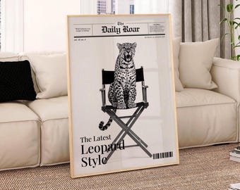 Leopard Fashion Magazine Poster: Retro Black and White Wall Art