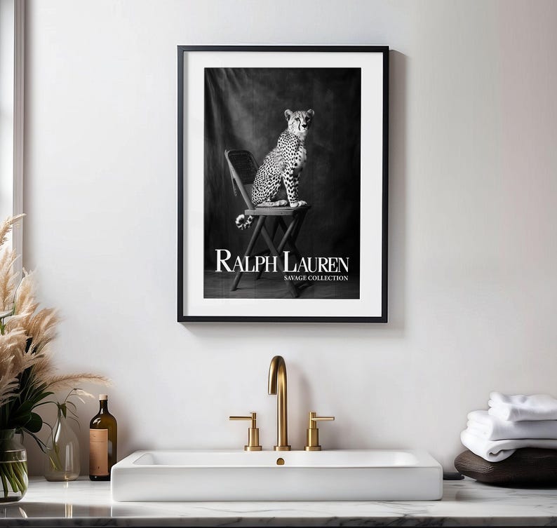 Fashion Magazine Poster Cheetah Sitting on Chair Print Art Old Ralph