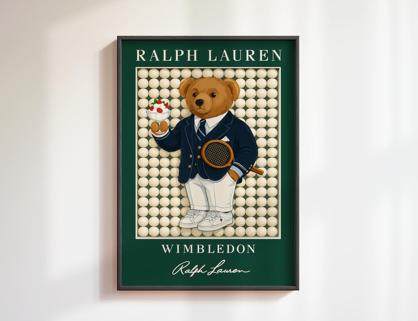 Vintage Tennis Bear Poster, Grand Slam Sports Wall Decor, Emerald Green Tennis Wall Art, Retro Sports Poster, Classic Bear Art Print