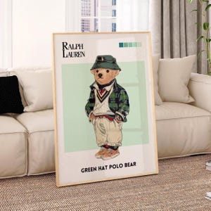 Poster di moda retrò Polo Bear Stampa copertina rivista di moda vintage Poster ispirato a Ralph Lauren Stampa di moda di lusso Decorazione estetica Regalo
