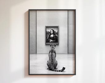 Surreal Cheetah Art Print | Modern Museum Wall Poster | Black and White Fine Art Decor