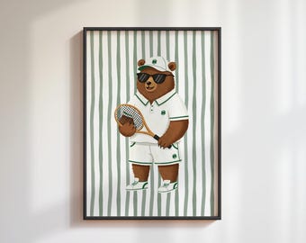 Vintage Tennis Bär Kinderzimmer Kunst: Retro Sport Poster