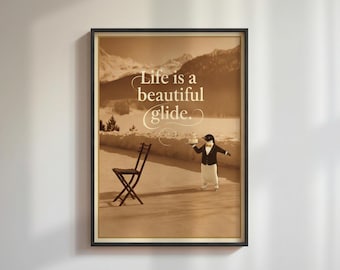Penguin Art Print with Inspirational Quote, Vintage Winter Poster for Whimsical Retro Lodge Decor