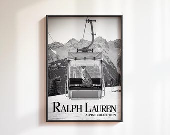 Luxury Cheetah Retro Ski Poster, Fashion Magazine Style Wall Art, Black and White Winter Photography Print, Trendy Alpine Mountain Decor