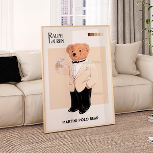 Martini Polo Bear Wall Art Copertina di una rivista di moda vintage Stampa Ralph Lauren Poster Stampa di moda di lusso Decorazione da parete estetica retrò Regalo