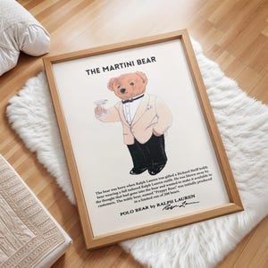 Póster de revista de moda vintage, arte mural de Polo Bear, póster inspirado en Ralph Lauren, póster de moda retro, impresión de moda de lujo, impresión artística de Martini