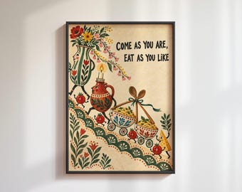 Eat As You Like Pasta Quote Poster: Anthropomorphic Food Illustration, Whimsical Art