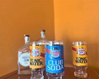 set of 4 Vintage Canada Dry Tonic and Gingerale Tall Glasses