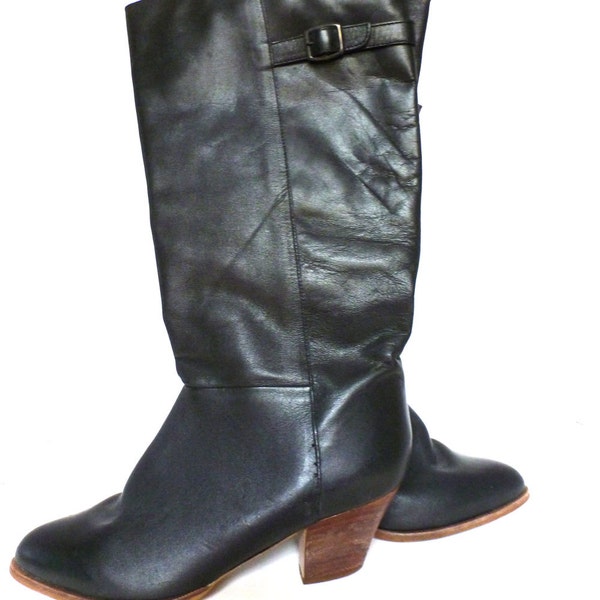 Vintage Corelli Bootalinos High Black Leather Boots with Heels Size 9