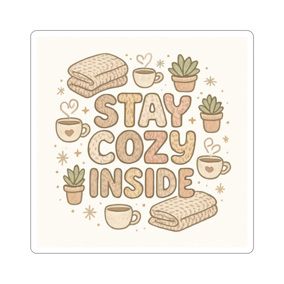 Stay Cozy Inside Kiss-cut Sticker | Cozy Home Plants Mugs Blanket ...