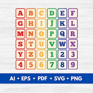 ABC Blocks SVG Bundle, Rainbow Alphabet and Number Clipart, Preschool ...