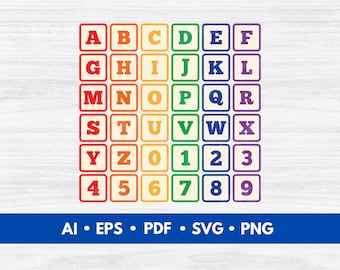 ABC Blocks SVG Bundle, Rainbow Alphabet and Number Clipart, Preschool Classroom Decor, Kids Digital Graphics - Digital Download