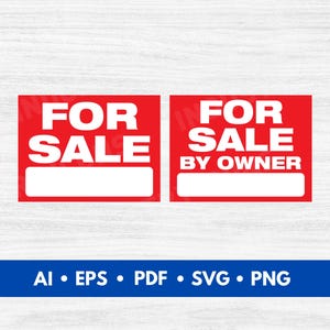 For Sale Signs Vector, For Sale Signs Cut File, For Sale By Owner Sign Printable, Yard Signs - Digital Download