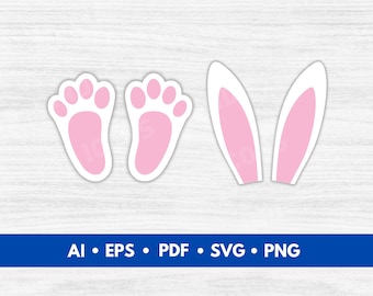 Bunny Feet & Ears Vector, Bunny Feet Ears Cut File, Bunny Feet Ears Silhouette, Easter Bunny Design - Digital Download