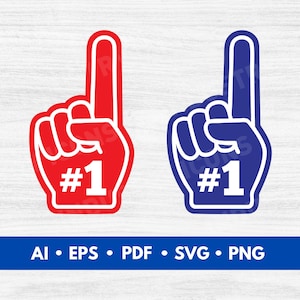 Mano de espuma SVG de aficionado deportivo número uno, vector de dedo de espuma deportiva, archivo de corte de espíritu de equipo para Cricut, archivo de diseño deportivo - Descarga digital