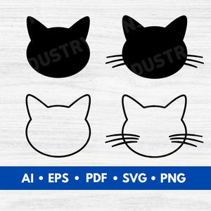Cat Head Vector, Cat Design Cut File, Cat Silhouette Art File - Digital Download
