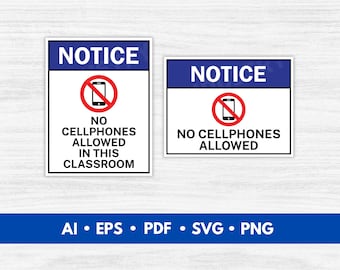 No Cellphones Allowed Sign, Printable Classroom and School Notice Sign, No Phones Poster for Teachers and Offices - Digital Download