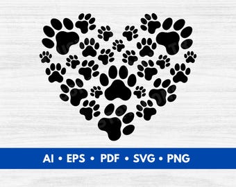 Paw Print Heart Vector, Paw Print Heart SVG Cut File, Dog Lover Clip Art, Paw Print Heart Silhouette - Digital Download