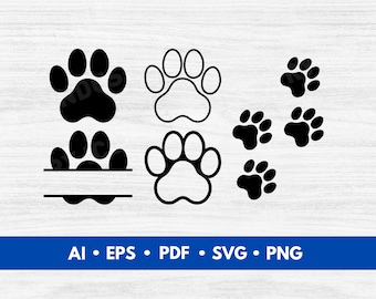 Dog Paw Print Vector, Dog Paw Prints Cut File, Dog Foot Trail SVG, Dog Footprints Clip Art, Dog Tracks Silhouette - Digital Download