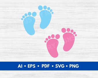 Baby Feet Vector, Baby Footprints Cut File, Baby Feet Silhouette, Pink & Blue Baby Feet SVG, Newborn Clipart - Digital Download