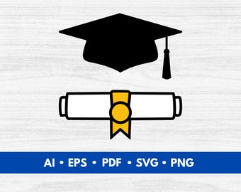 Graduation Cap & Diploma Vector, Graduation Clip Art, Graduate Cap, Diploma, SVG Designs, Cut Files - Digital Download