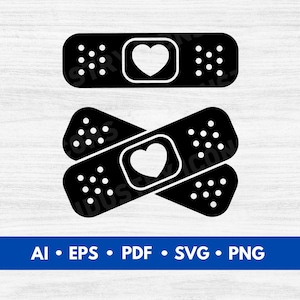 Heart Bandages Vector, Band-Aid Clip Art, Bandage Symbol Cut File, Band-Aids SVG - Digital Download
