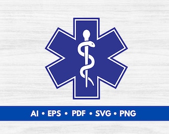 EMS Symbol Vector, Star of Life SVG, Rod of Asclepius, Medical Symbol Printable - Digital Download