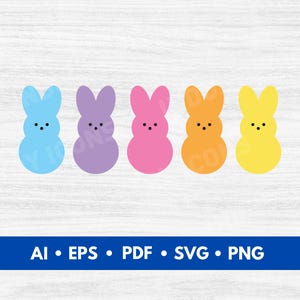 Colorful Marshmallow Bunny Vector, Rainbow Marshmallow Bunnies Cut File, Colorful Easter Peeps Silhouettes, Easter Candy - Digital Download