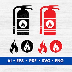 Brandsläckarsymboler vektor, brandsläckarflamsymboler SVG, brandsymboler clipart, brandlogotyp silhuett - digital nedladdning
