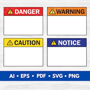 Hazard Signs Blank Vector, Warning Sign Cut File, Caution Sign Printable, Danger Sign, Caution Hazard Signs - Digital Download