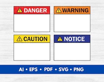 Hazard Signs Blank Vector, Warning Sign Cut File, Caution Sign Printable, Danger Sign, Caution Hazard Signs - Digital Download