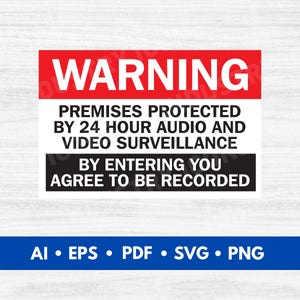 Señal de advertencia de vigilancia de propiedad vectorial, archivo de corte de señal de advertencia, señal de advertencia imprimible, señales de seguridad de propiedad - Descarga digital