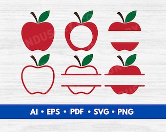 Apple SVG Bundle – Teacher Monogram, Outline, and Split Apple Designs for Cricut & Silhouette - Digital Download