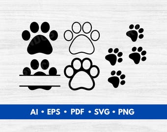 Cat Paw Print Vector, Cat Paw Prints Cut File, Cat Foot Trail SVG, Cat Footprints Clip Art, Cat Tracks Silhouette - Digital Download