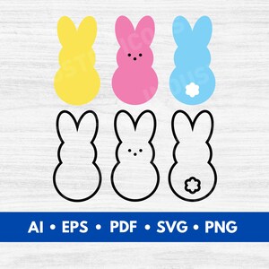 Easter Marshmallow Bunny Peeps Vector, Marshmallow Bunnies Cut File, Marshmallow Bunny Silhouettes, Easter Candy Design - Digital Download