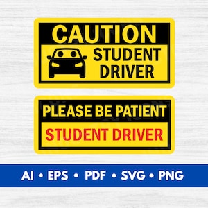 Student Driver Sign Vectors, Student Driver Clip Art, Student Driver Sticker Magnet Printable - Digital Download