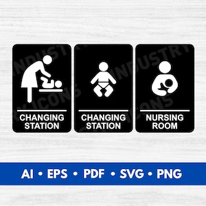 Conjunto vectorial de letreros para cambiadores y salas de lactancia, íconos de baño para bebés, archivos SVG, letreros imprimibles - Descarga digital