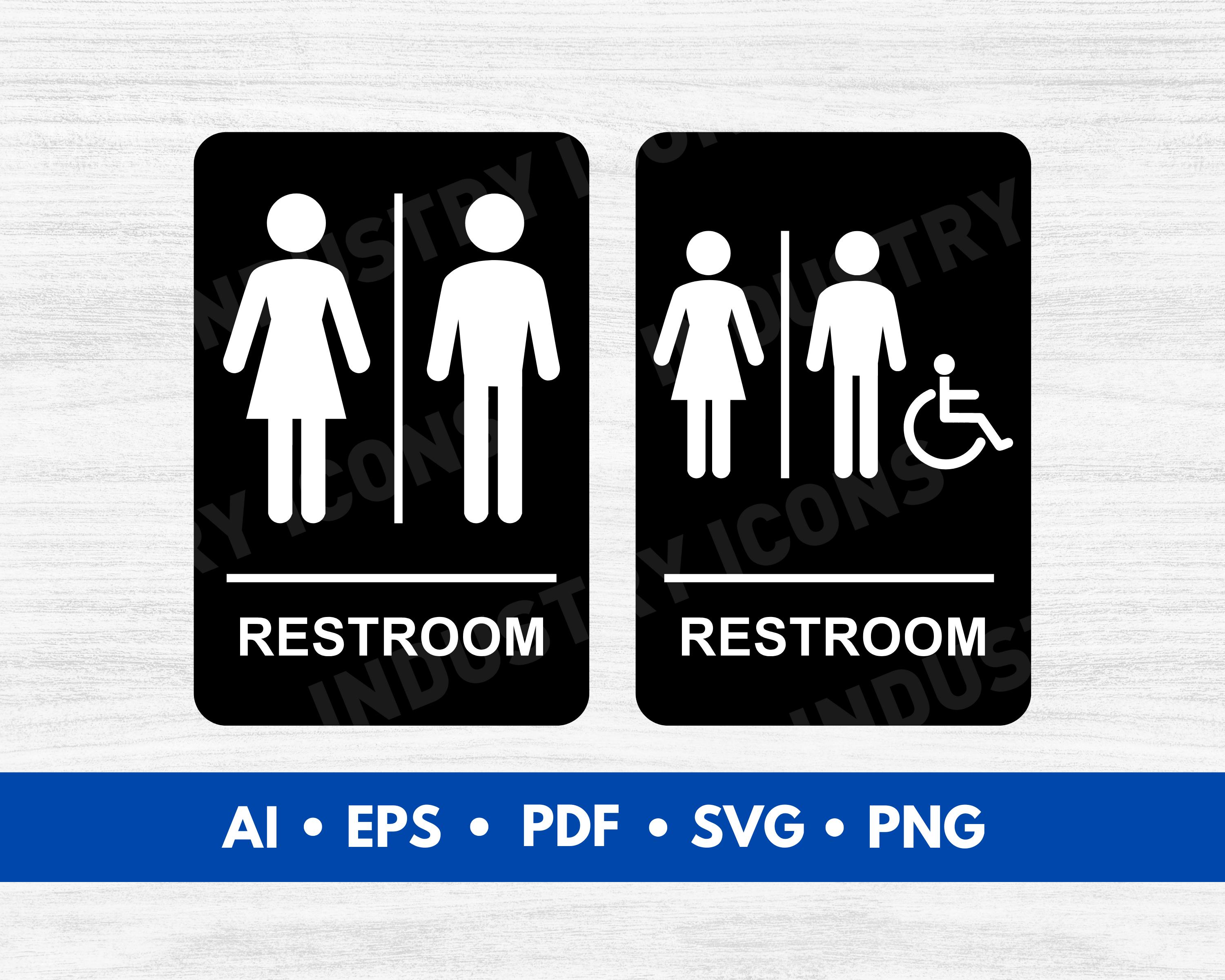 Unisex restroom sign with ADA symbols for June and July 2025 event venues