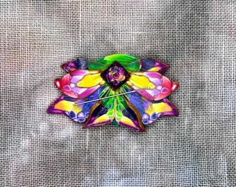 Imán para punto de cruz con forma de mariposa y flor de fantasía de primavera