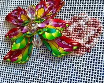 Butterfly Spring Fantasy Flower Needle Minder Magnet Polymer Clay Cross Stitch Gift