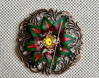 Imán de arcilla polimérica con forma de flor de fantasía para punto de cruz