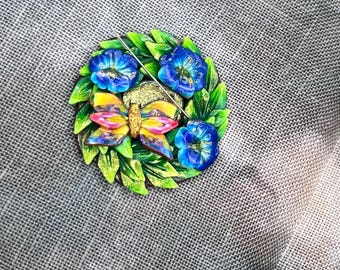 Guirnalda de mariposas con pensamientos de primavera, recordatorio de agujas, imán de arcilla polimérica para punto de cruz