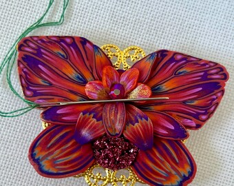 Fantasy Butterfly Needle Minder Summer Sunset Polymer Clay Magnet Cross Stitch Gift